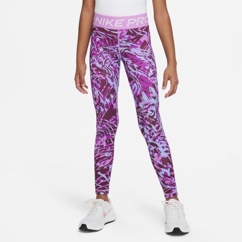 Nike Pro Dri Fit Rush Fuchsia White Older Kids Girls Compression Leggings Sz L